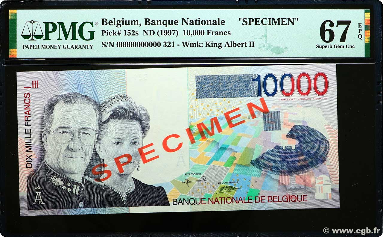 10000 Francs Spécimen BELGIQUE  1997 P.152s NEUF