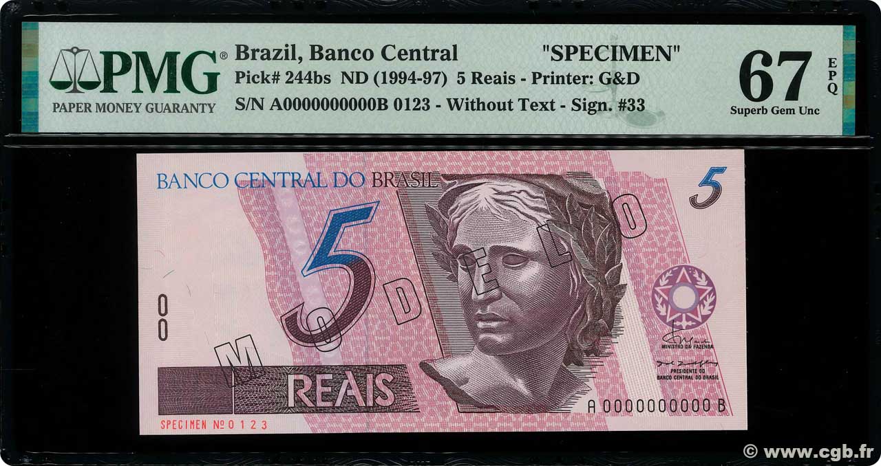 5 Reals Spécimen BRAZIL  1994 P.244bs UNC