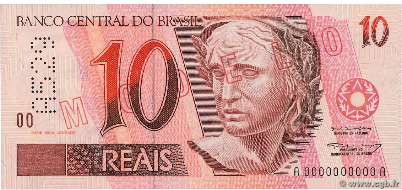 10 Reals Spécimen BRAZIL  1994 P.245gs UNC-