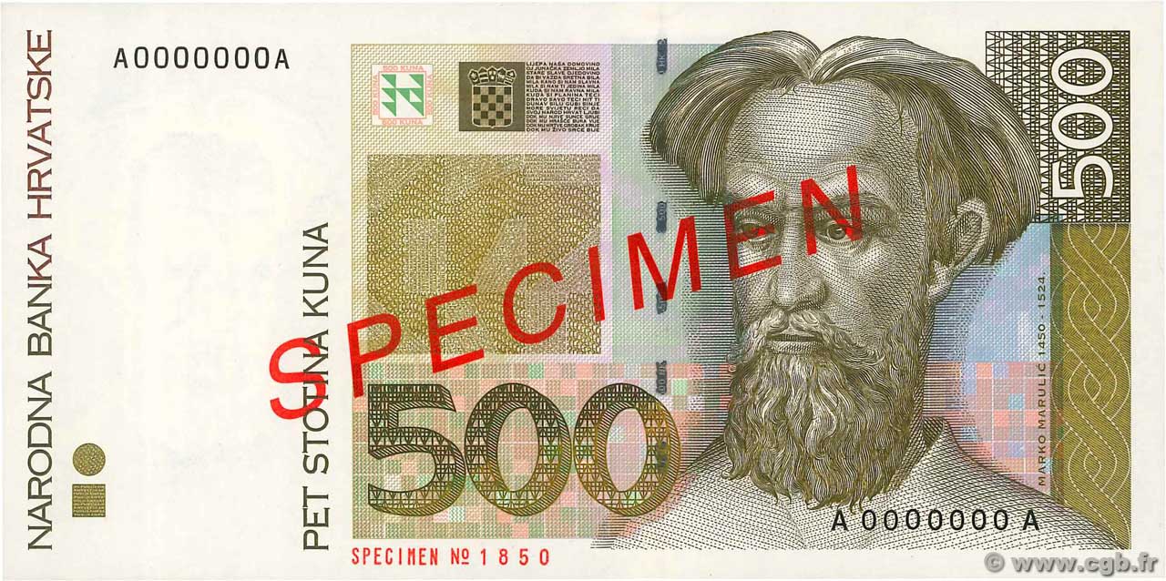 500 Kuna Spécimen CROACIA  1993 P.34s FDC