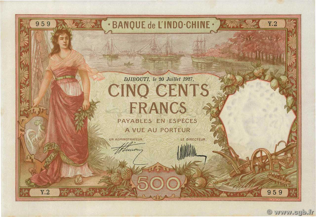 500 Francs DSCHIBUTI   1927 P.09a fST