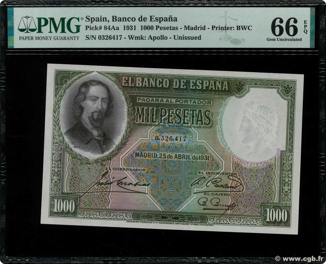 1000 Pesetas Non émis SPANIEN  1931 P.084A ST