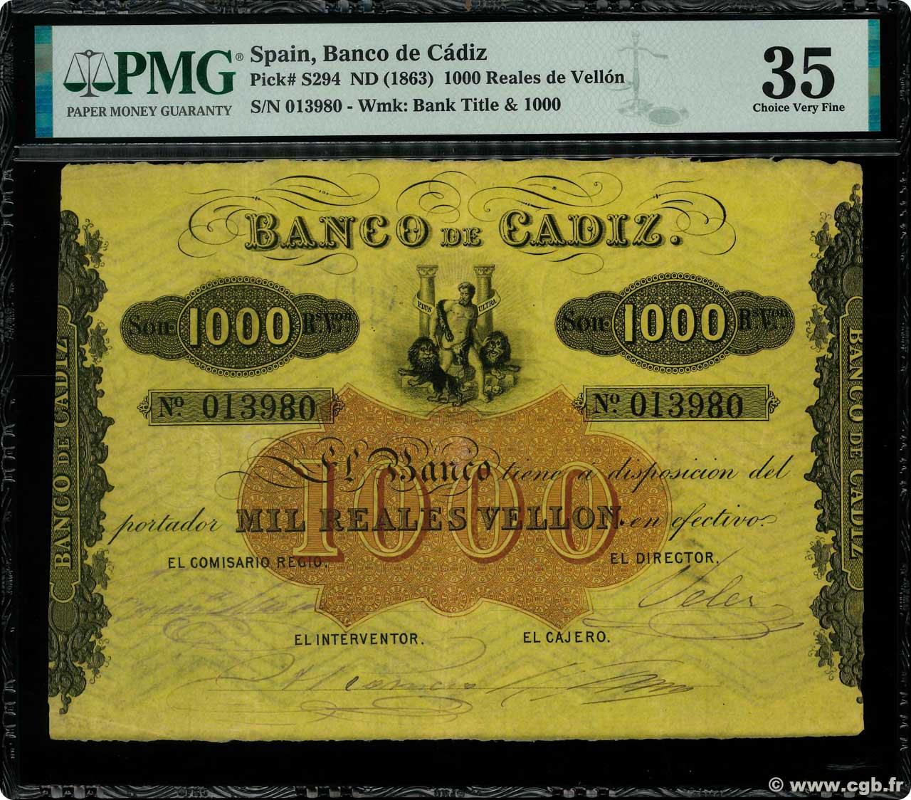 1000 Reales De Vellon SPANIEN Cadiz 1863 PS.294 fVZ