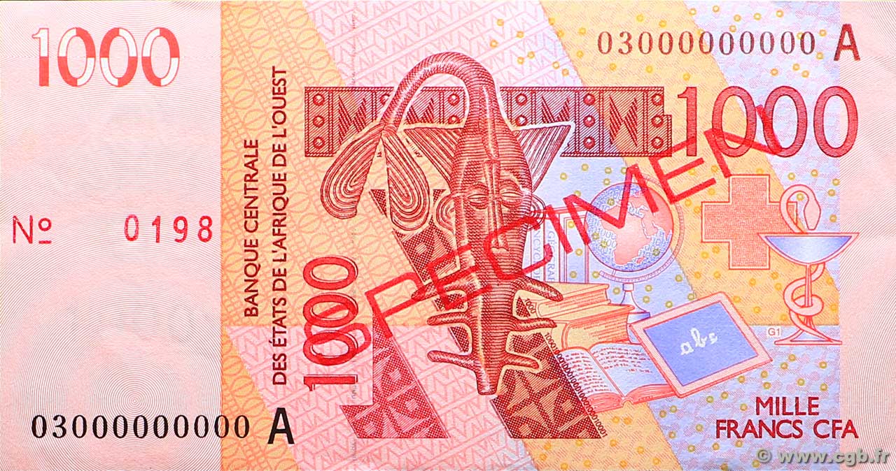 1000 Francs Spécimen ÉTATS DE L AFRIQUE DE L OUEST  2003 P.115As pr.NEUF