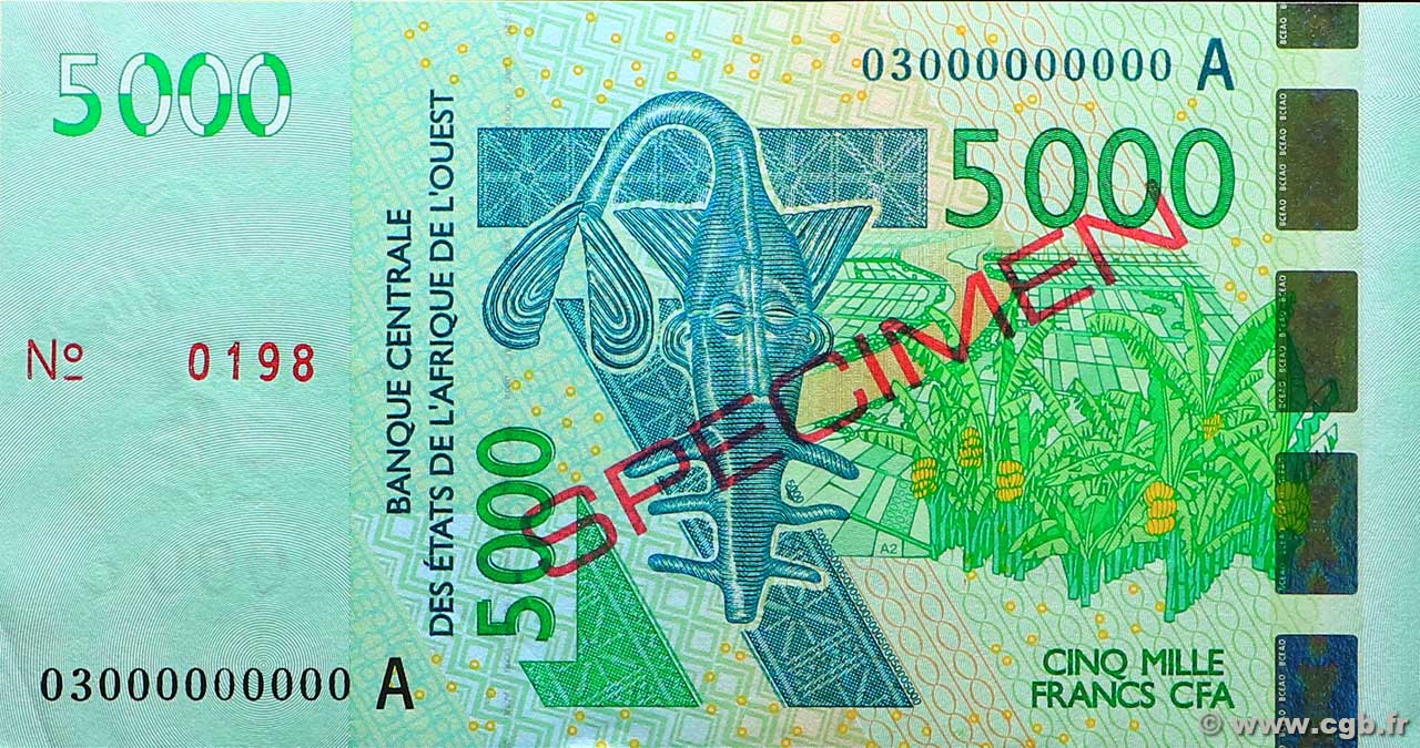 5000 Francs Spécimen ÉTATS DE L AFRIQUE DE L OUEST  2003 P.117As pr.NEUF