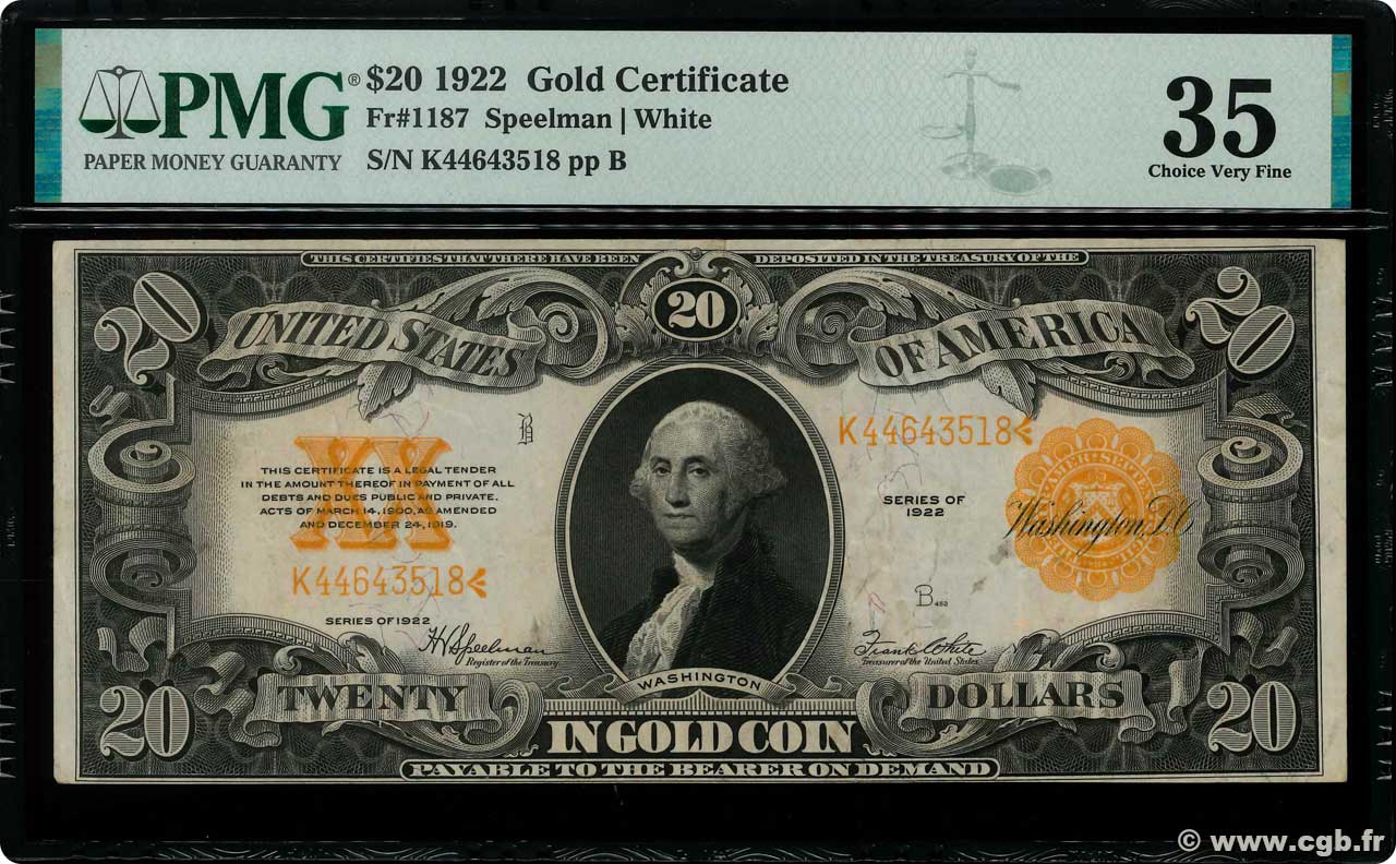 20 Dollars STATI UNITI D AMERICA  1922 P.275 q.SPL