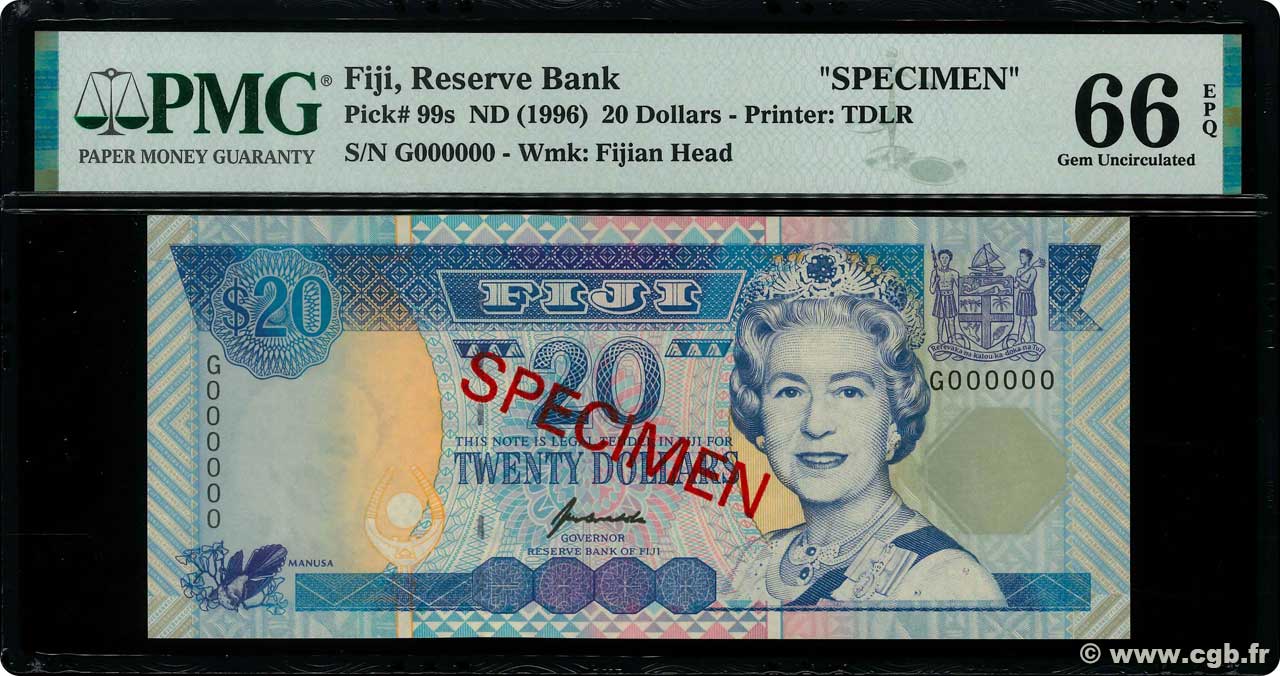 20 Dollars Spécimen FIDSCHIINSELN  1996 P.099s ST