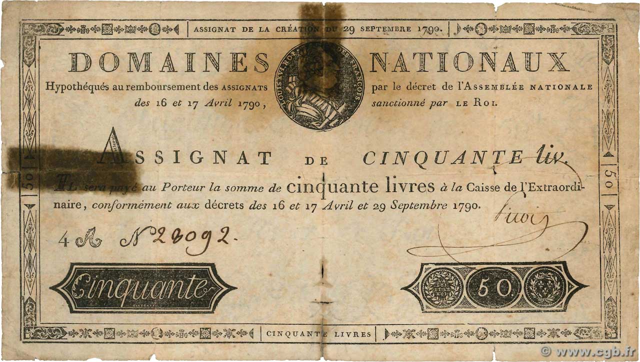 50 Livres FRANCE  1790 Ass.04a B