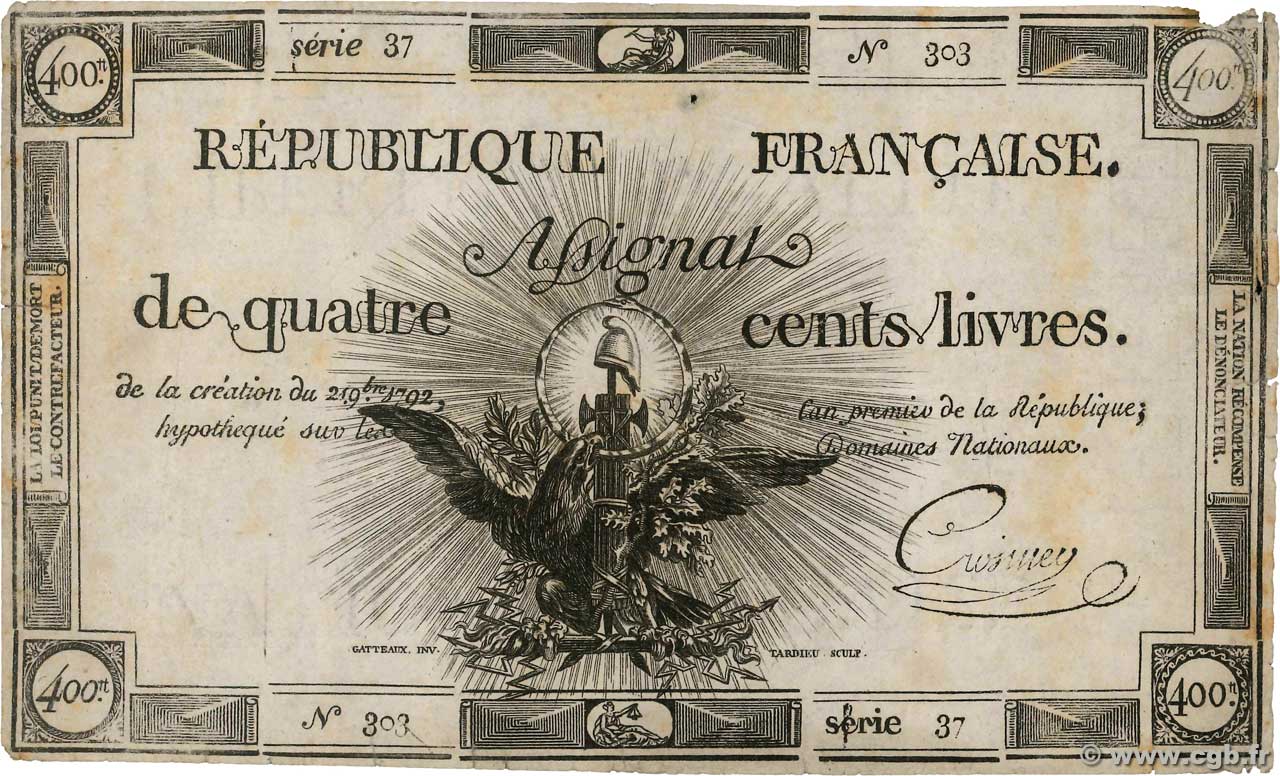 400 Livres Faux FRANCE  1792 Ass.38x TB