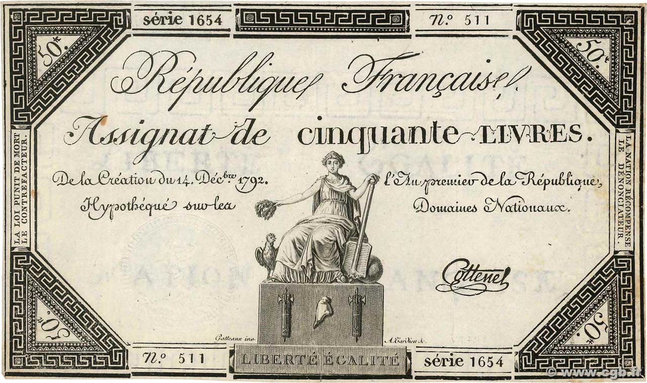 50 Livres FRANCE  1792 Ass.39a pr.SUP