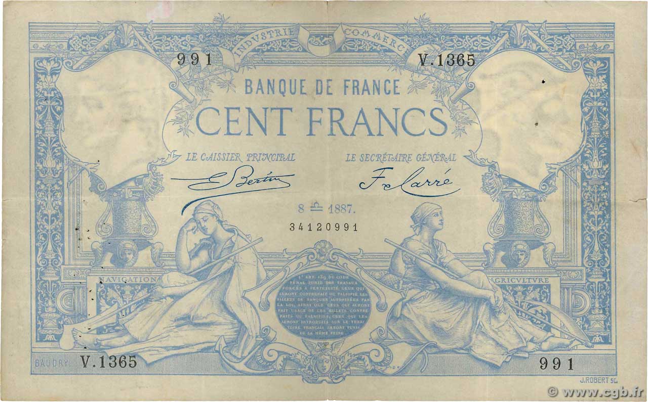 100 Francs type 1882 FRANKREICH  1887 F.A48.07 fVZ