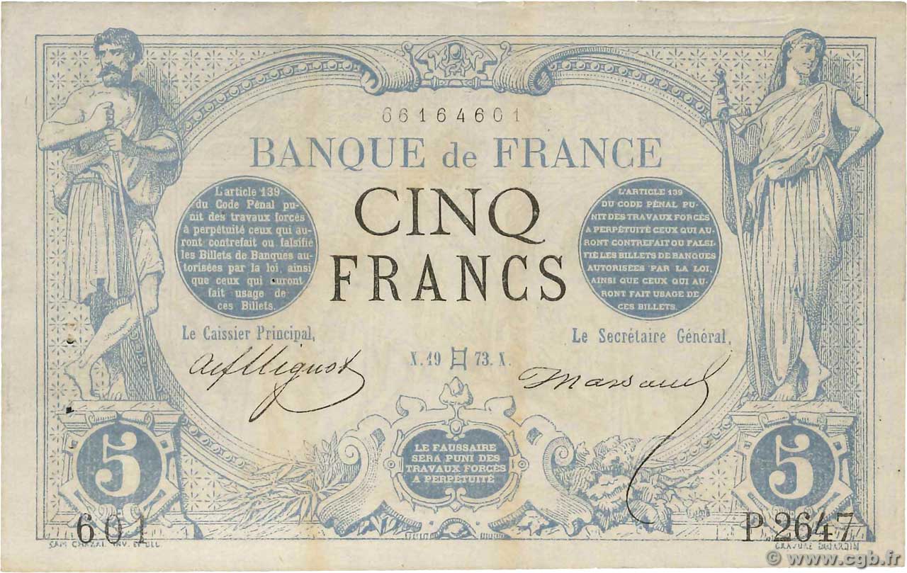 5 Francs NOIR FRANCE  1873 F.01.18 SUP