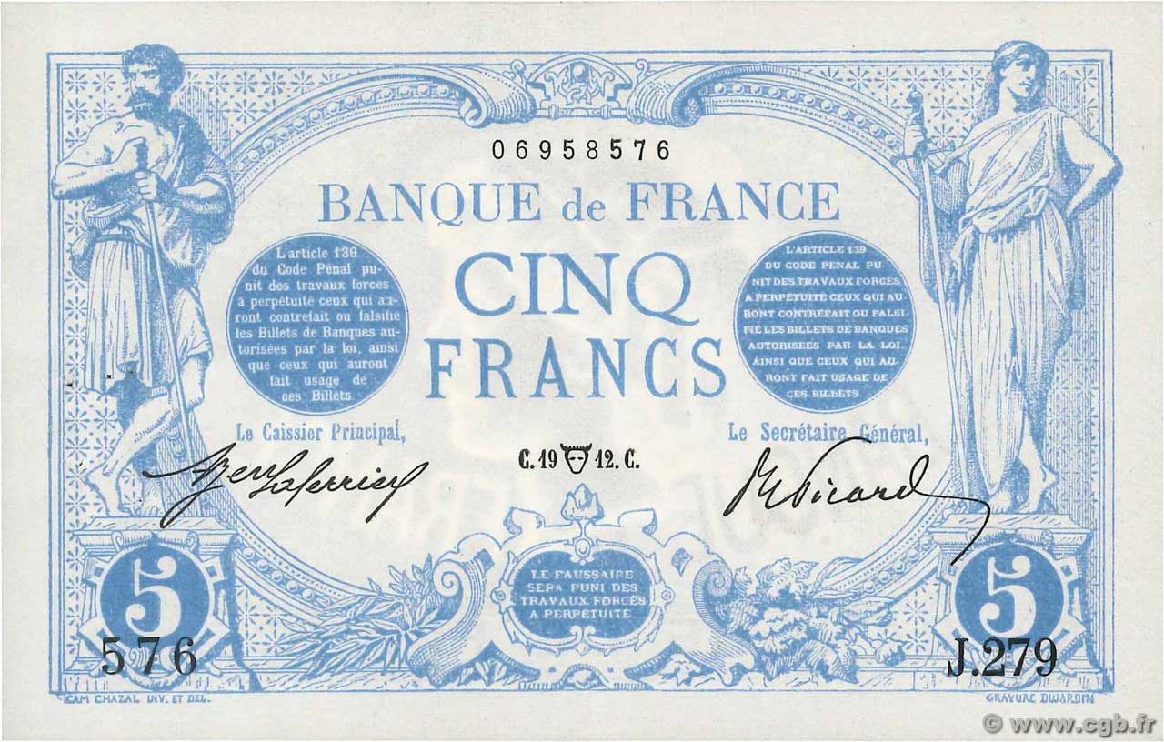 5 Francs BLEU FRANCE  1912 F.02.04 SUP+