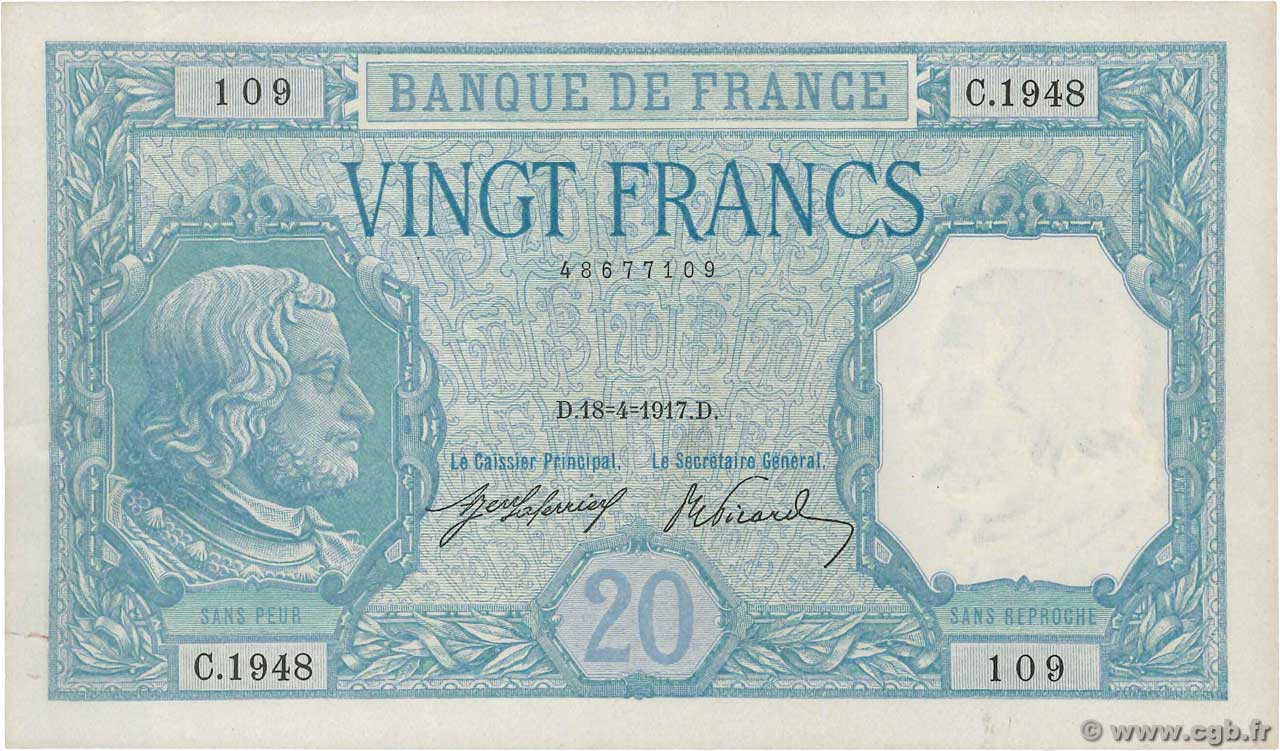 20 Francs BAYARD FRANCE  1917 F.11.02 SUP