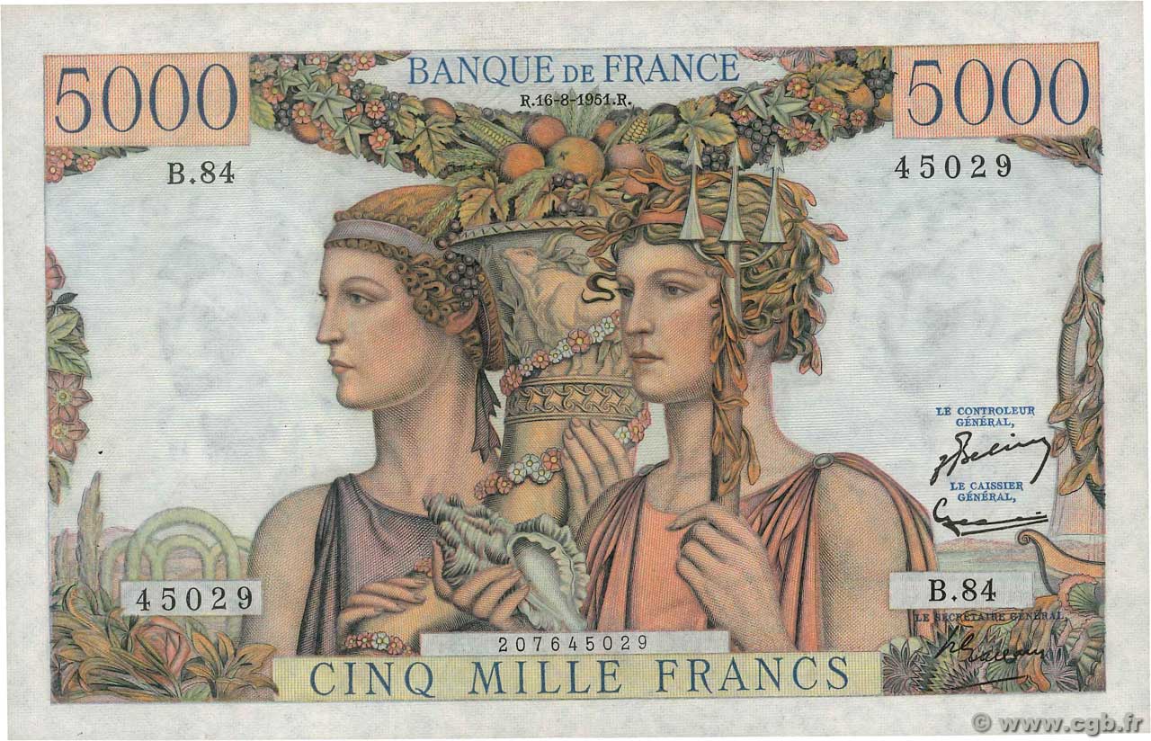 5000 Francs TERRE ET MER FRANCIA  1951 F.48.05 EBC