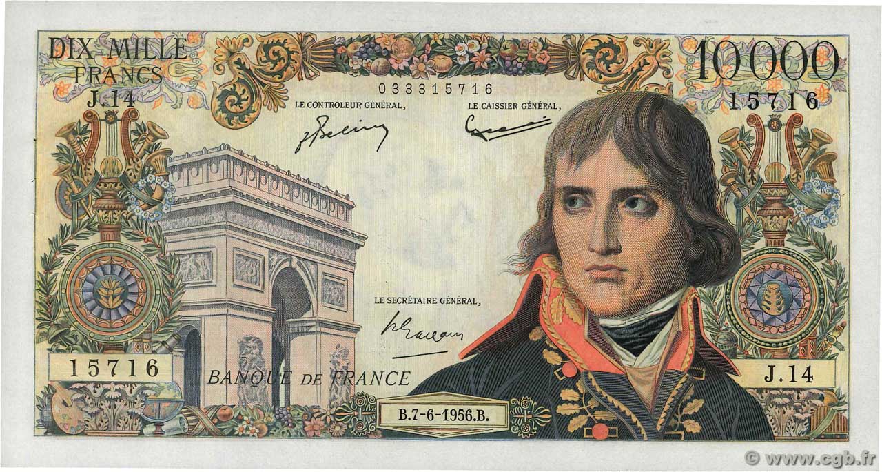 10000 Francs BONAPARTE FRANCE  1956 F.51.03 AU-