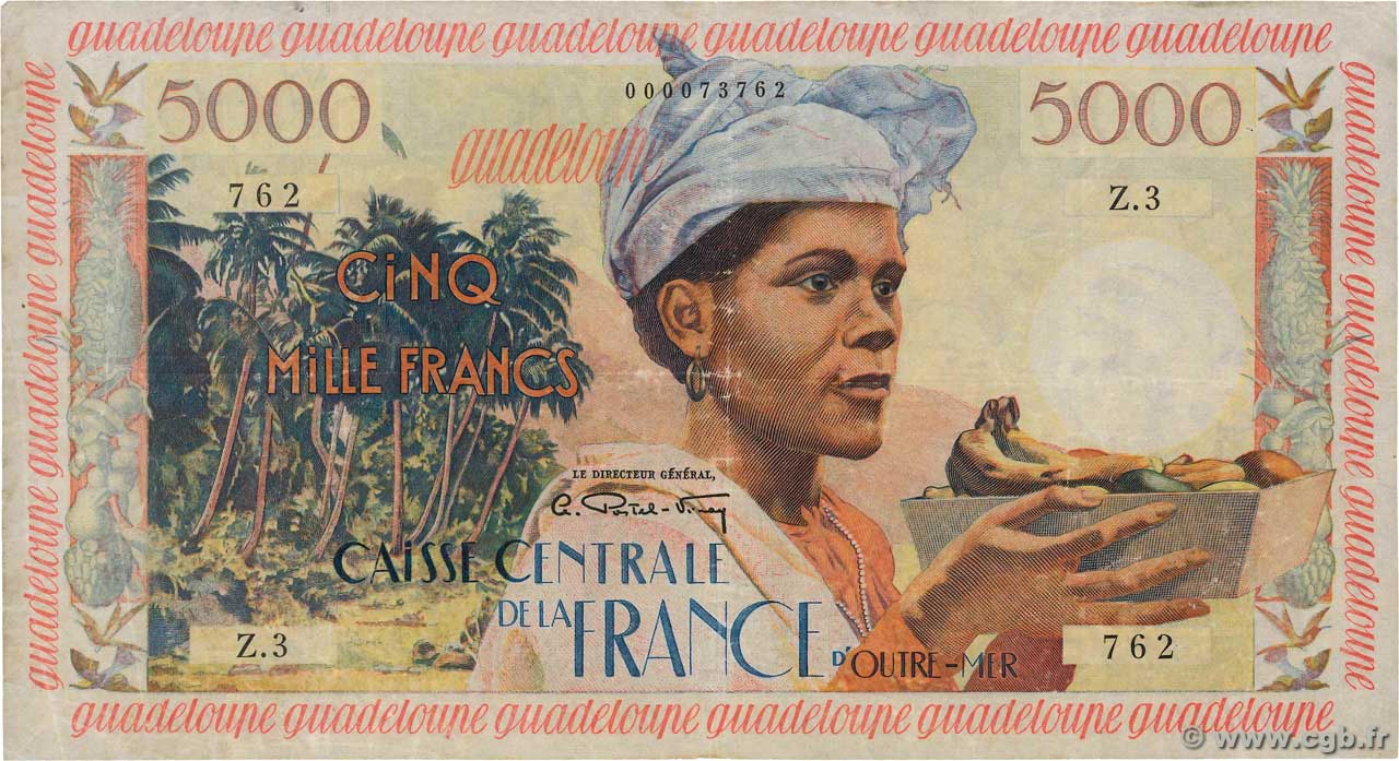 5000 Francs antillaise GUADELOUPE  1955 P.40 B