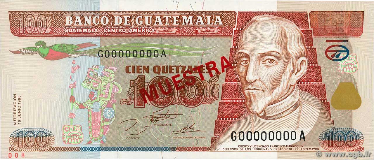 100 Quetzales Spécimen GUATEMALA  1995 P.094s NEUF