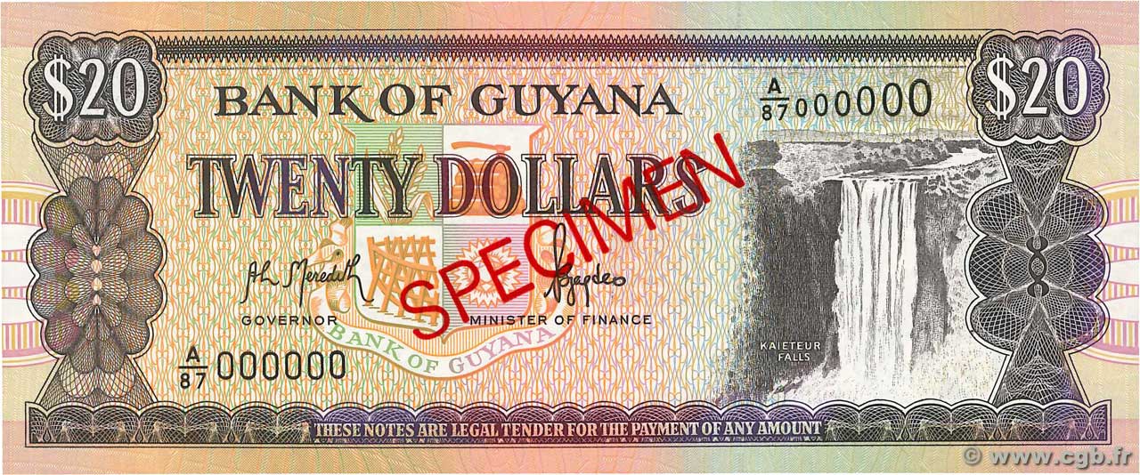20 Dollars Spécimen GUYANA  1996 P.30as ST