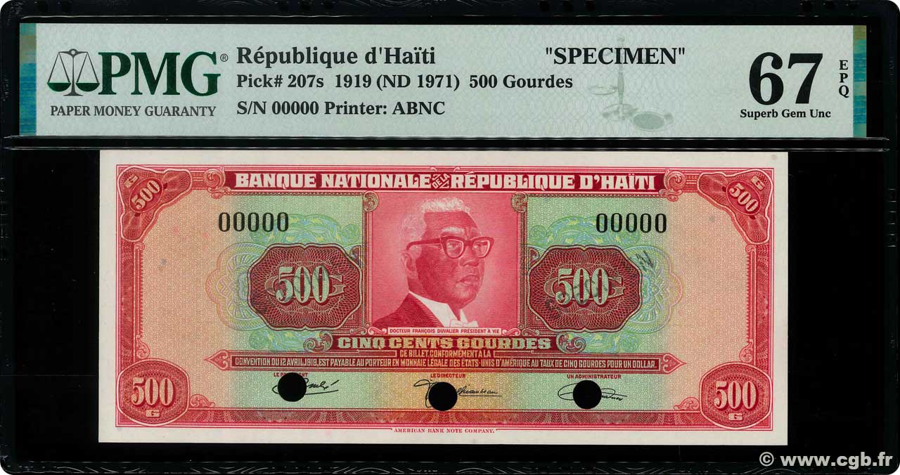 500 Gourdes Spécimen HAITI  1980 P.207s UNC