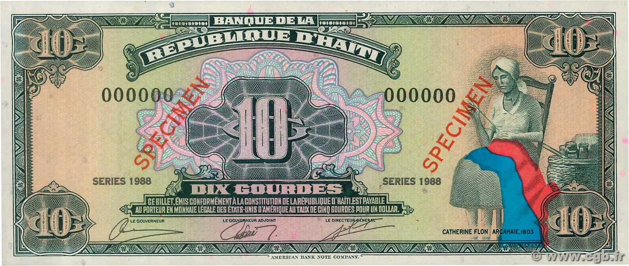 10 Gourdes Spécimen HAITI  1988 P.247s UNC