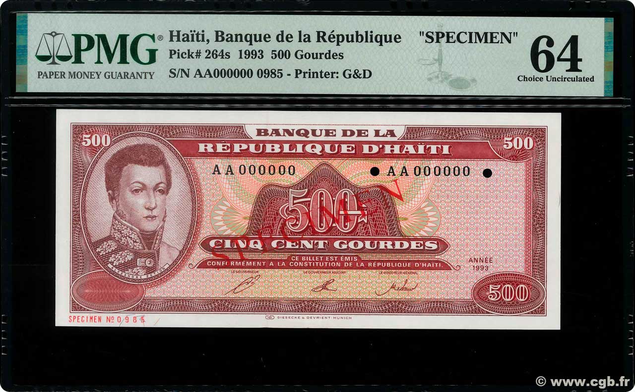 500 Gourdes Spécimen HAITI  1993 P.264s UNC-