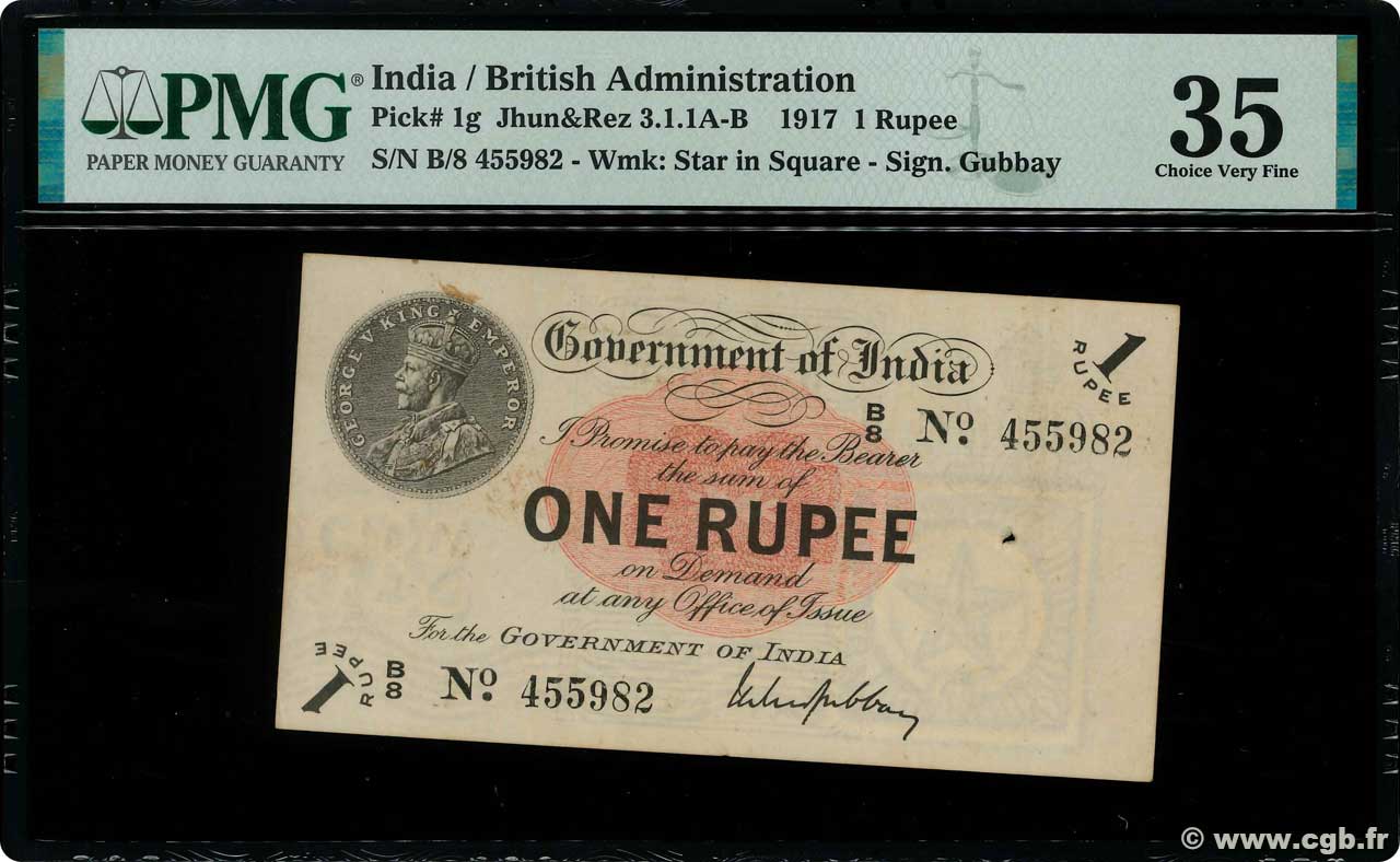 1 Rupee INDE  1917 P.001g TTB+