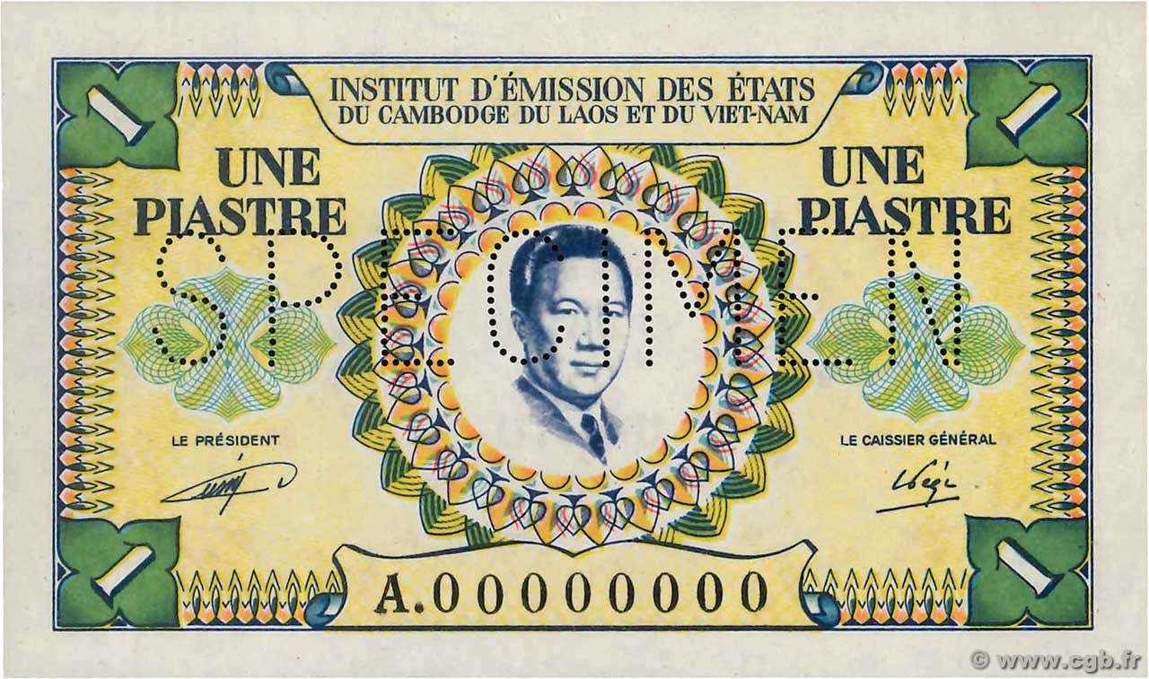 1 Piastre - 1 Dong Spécimen INDOCHINE FRANÇAISE  1953 P.104s pr.NEUF