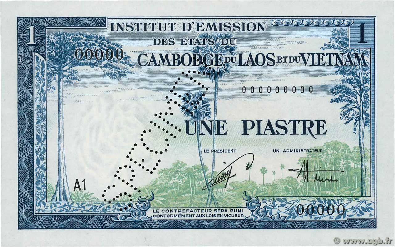 1 Piastre - 1 Dong Spécimen FRENCH INDOCHINA  1954 P.105s XF+