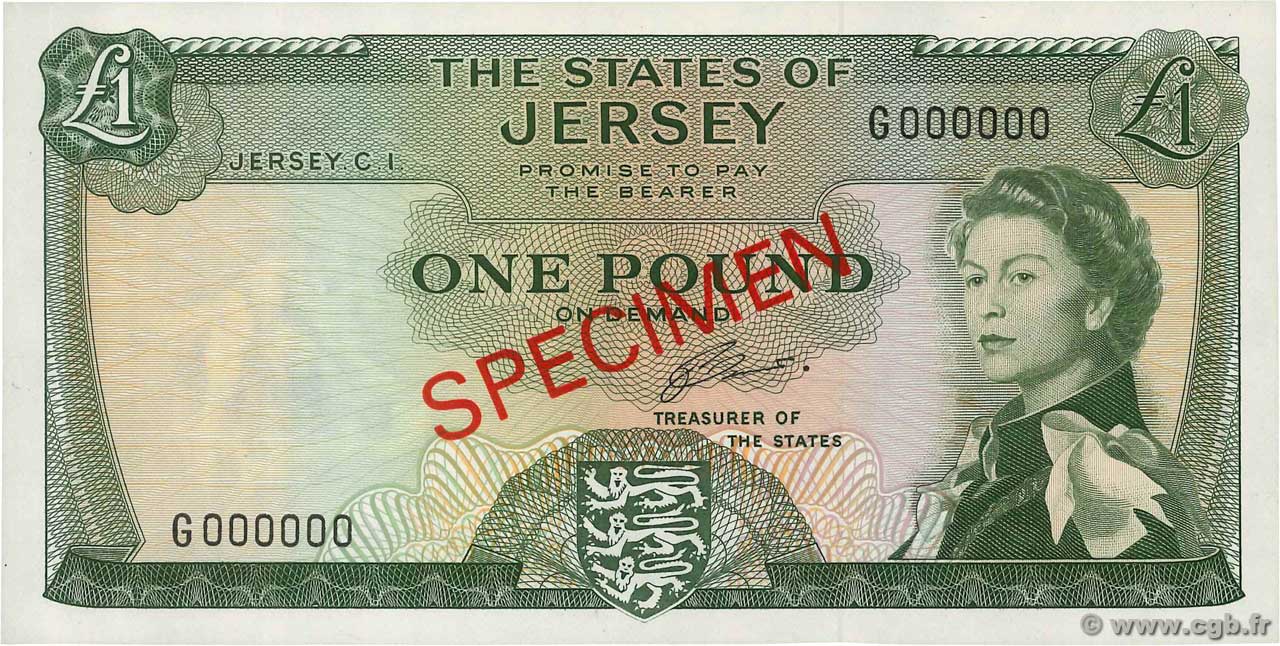 1 Pound Spécimen JERSEY  1963 P.08bs NEUF