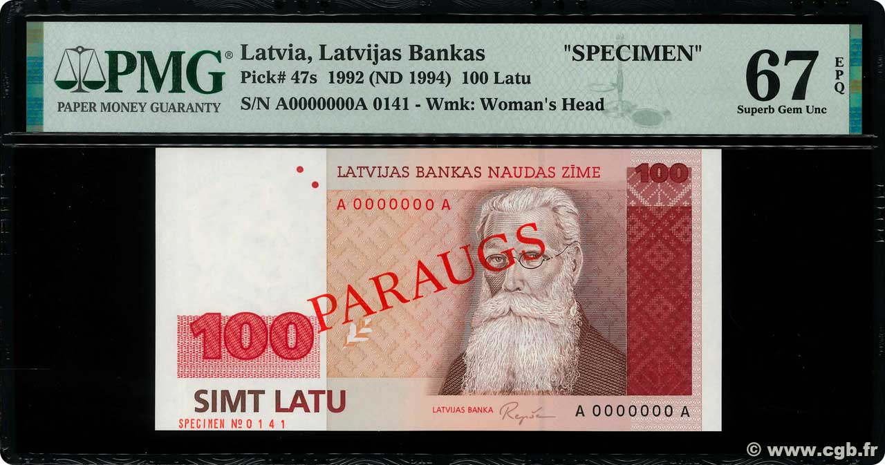 100 Latu Spécimen LATVIA  1992 P.47s UNC