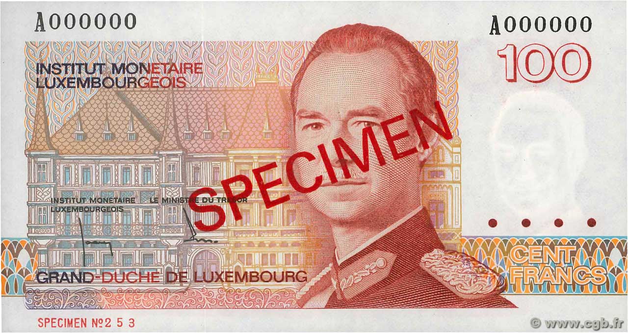 100 Francs Spécimen LUXEMBOURG  1986 P.58as UNC