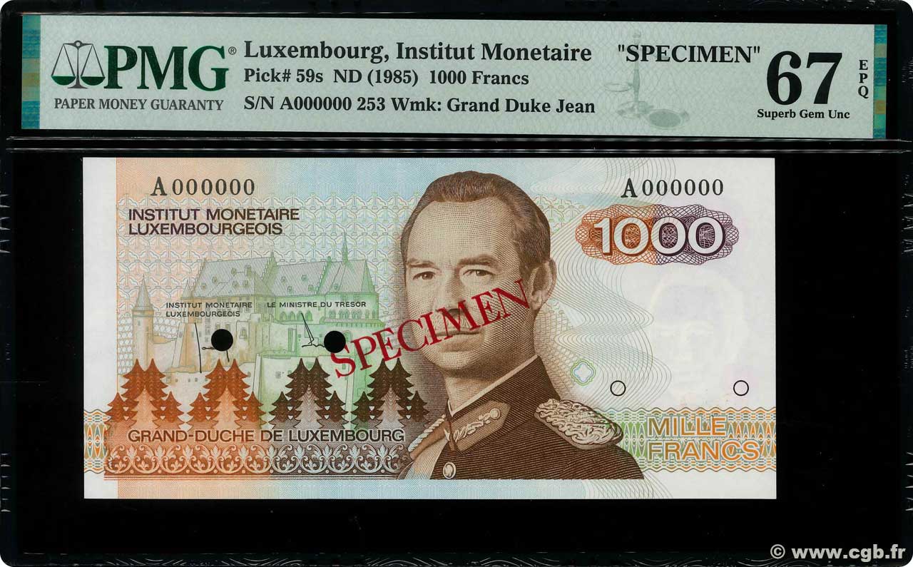 1000 Francs Spécimen LUSSEMBURGO  1985 P.59s FDC