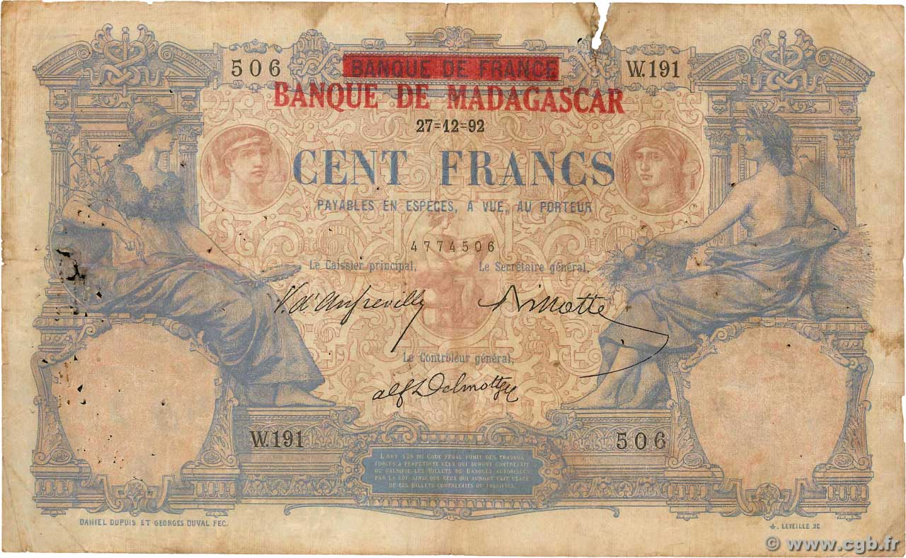 100 Francs MADAGASKAR  1893 P.034 fS