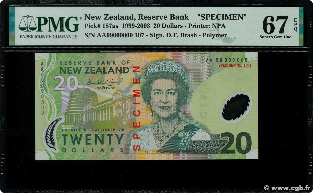 20 Dollars Spécimen NOUVELLE-ZÉLANDE  1999 P.187as NEUF
