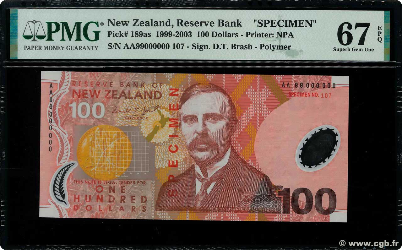 100 Dollars Spécimen NEW ZEALAND  1999 P.189as UNC