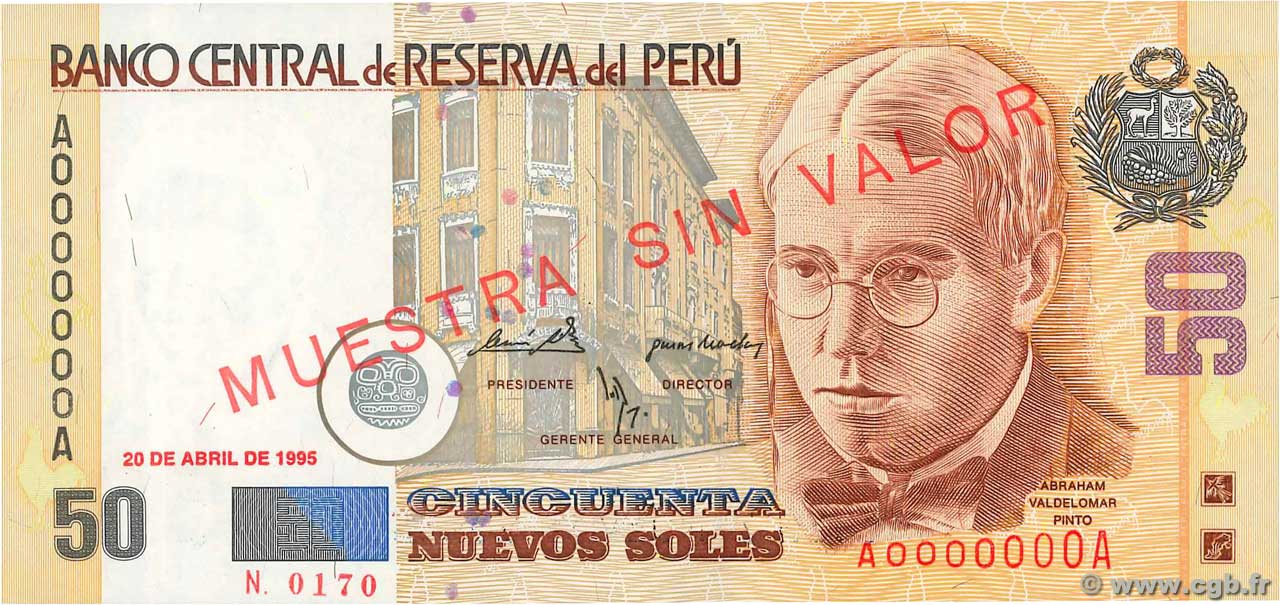 50 Nuevos Soles Spécimen PERU  1995 P.160s FDC