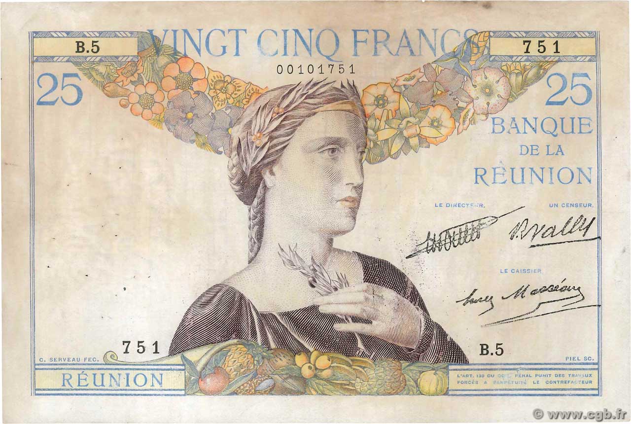 25 Francs ÎLE DE LA RÉUNION  1930 P.23 TB