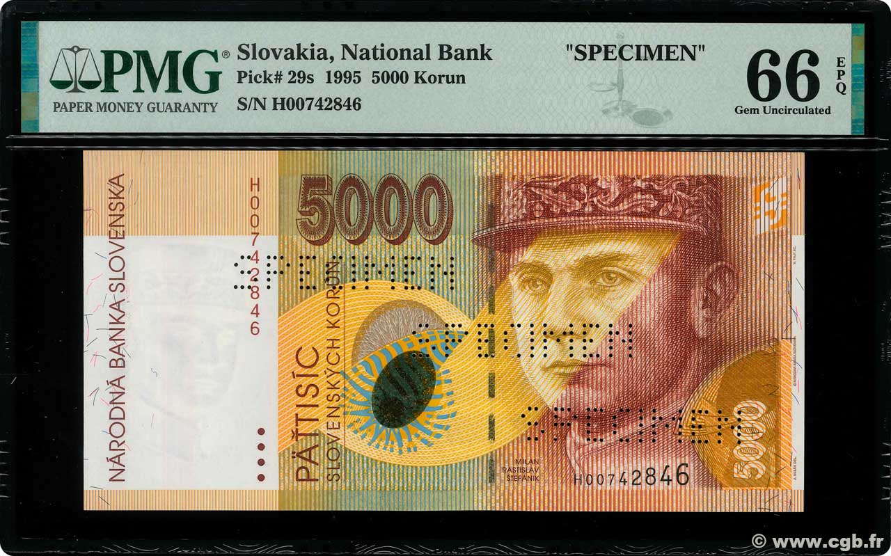 5000 Korun Spécimen SLOWAKEI  1995 P.29s ST
