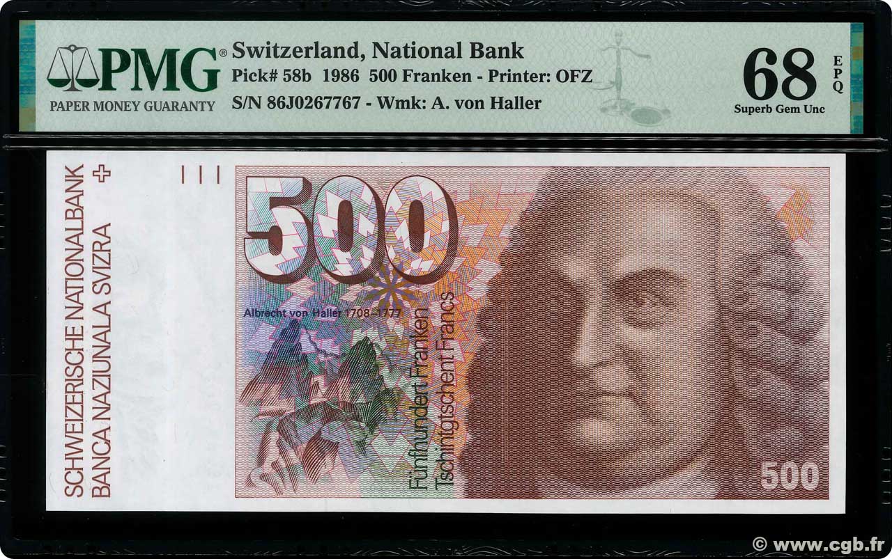 500 Francs SWITZERLAND  1986 P.58b UNC