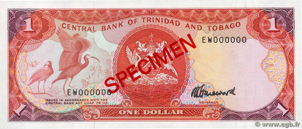 1 Dollar Spécimen TRINIDAD E TOBAGO  1985 P.36cs FDC
