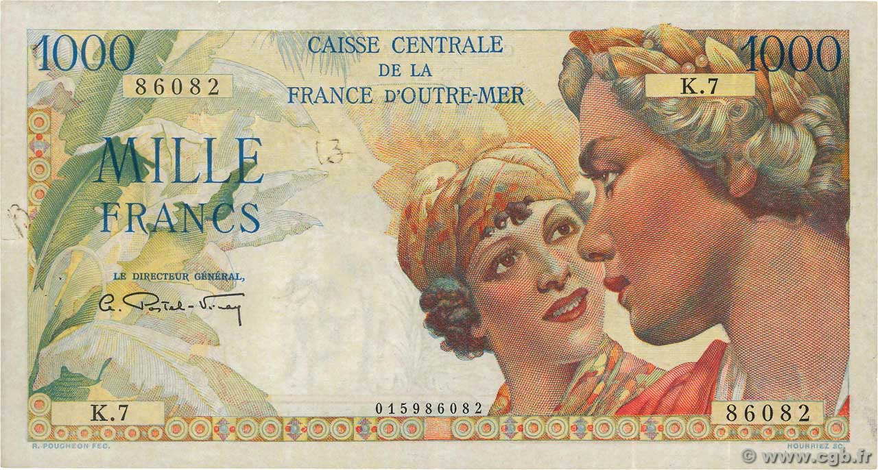 1000 Francs Union Française AFRIQUE ÉQUATORIALE FRANÇAISE  1946 P.26 MBC