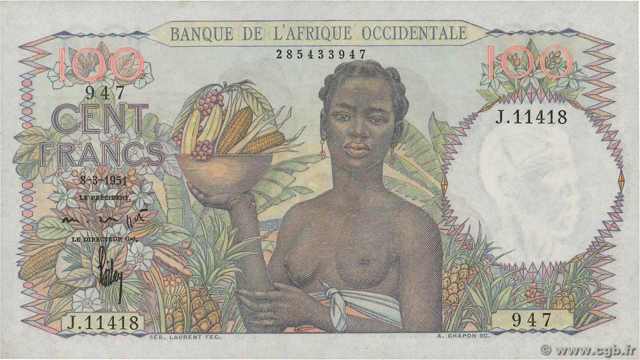 100 Francs FRENCH WEST AFRICA  1951 P.40 EBC+