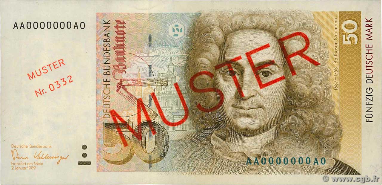 50 Deutsche Mark Spécimen GERMAN FEDERAL REPUBLIC  1989 P.40as EBC+