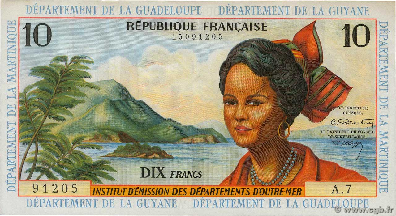 10 Francs FRENCH ANTILLES  1964 P.08b AU