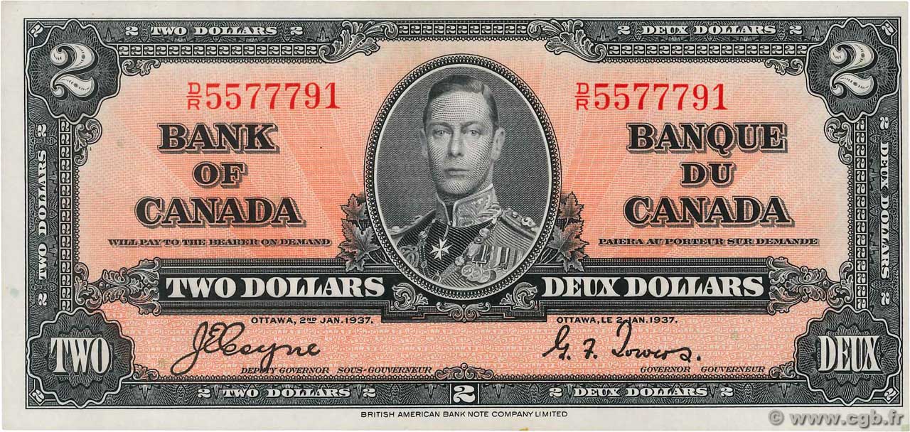 2 Dollars KANADA  1937 P.059c fST+