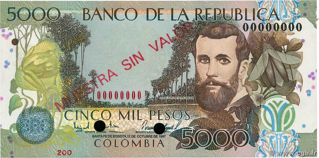 5000 Pesos Oro Spécimen KOLUMBIEN  1997 P.447as fST+