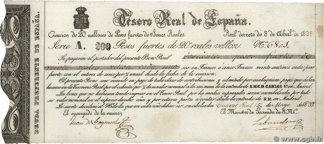 200 Pesos Fuerte SPAIN  1837 - AU