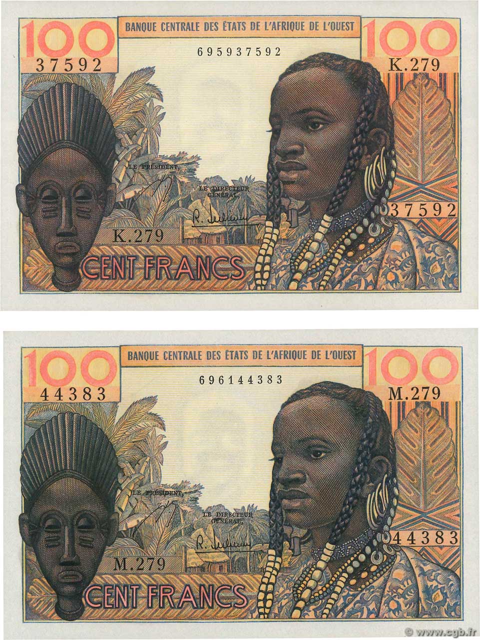 100 Francs Lot ESTADOS DEL OESTE AFRICANO  1965 P.002b SC+