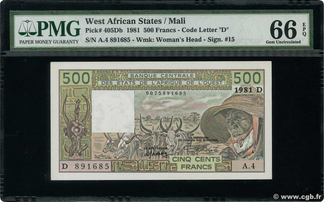 500 Francs ÉTATS DE L AFRIQUE DE L OUEST  1981 P.405Db NEUF